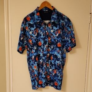 Men's Bugatchi Blue and Orange Pattern Polo Shirt, XL